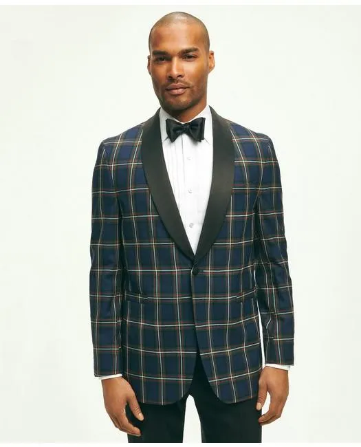 Brooks Brothers Herren Classic Fit Woll-Tartan Dinnerjacke Marine Brooks Brothers