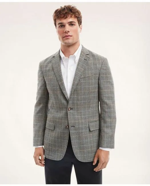 Brooks Brothers Herren Madison Relaxed-Fit Lambswool Multi-Plaid Sportmantel Beige Brooks Brothers