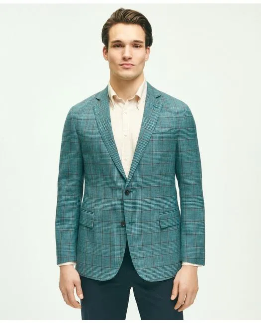 Brooks Brothers Herren Regent Classic-Fit Woll-Seide-Leinen Karo Sportjacke Türkis Brooks Brothers