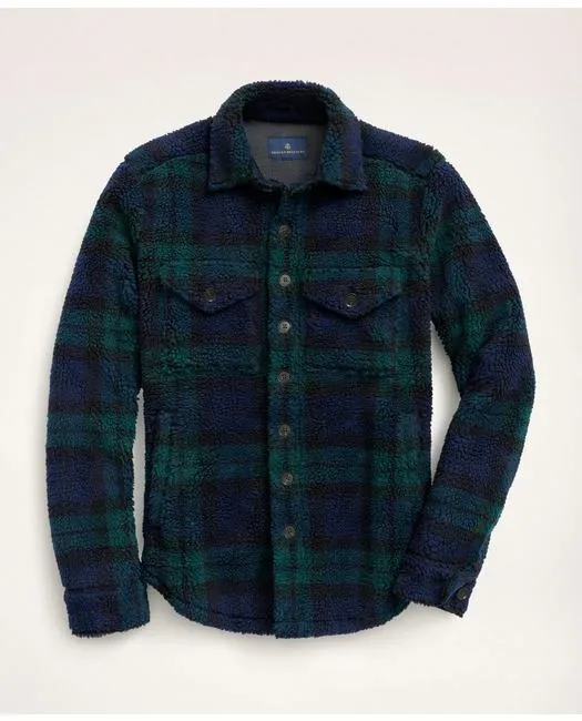 Brooks Brothers Herren Teddy-Fleece Tartan Hemdjacke Marineblau/Grün Brooks Brothers