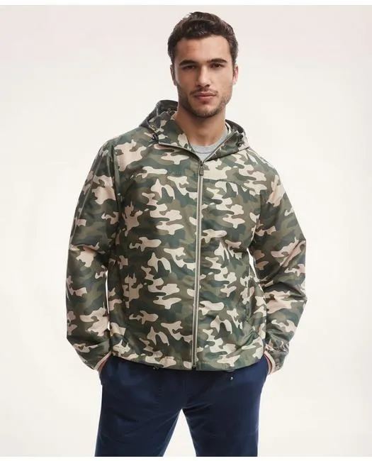 Brooks Brothers Herren wasserabweisender Tarnfleck-Windbreaker Pullover Olive Brooks Brothers