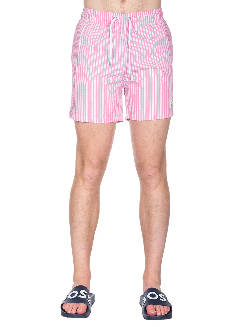 Klassische Seersucker-Badeshorts in Munterem Pink