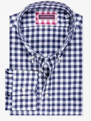 Gingham Hemd mit Knopfleiste Marineblau