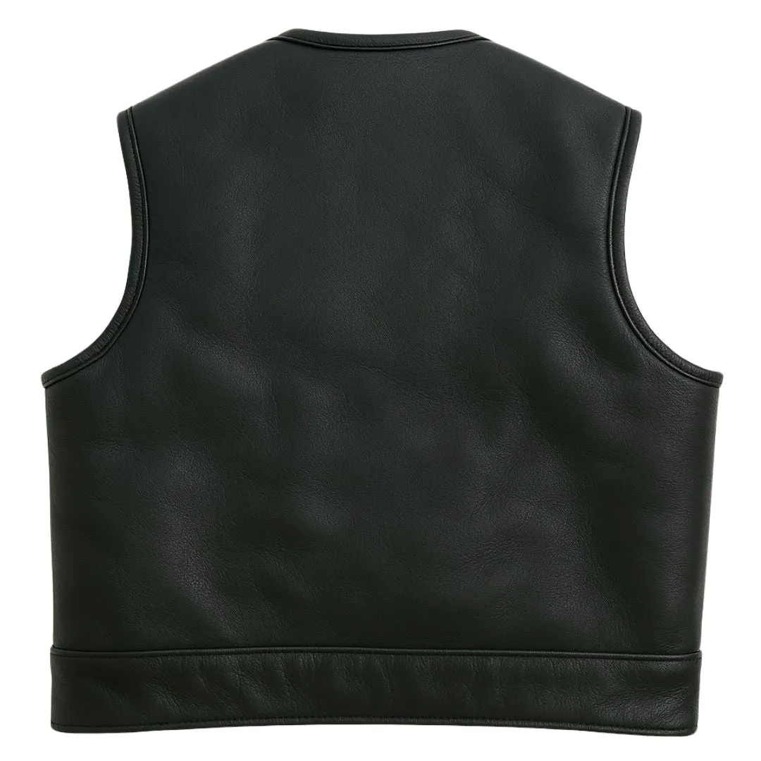 Legendärer 'Lowlife NCP' Schwarzer Cropped Passform Leder Club Style Motorrad-Weste