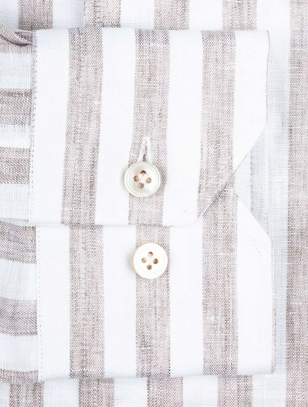 Leinen Streifen Hemd mit Knopfleiste Beige