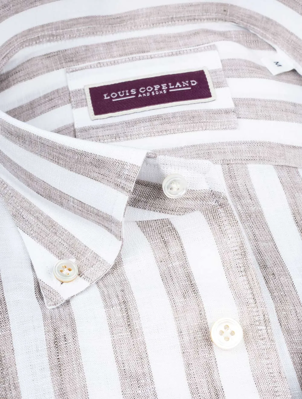 Leinen Streifen Hemd mit Knopfleiste Beige