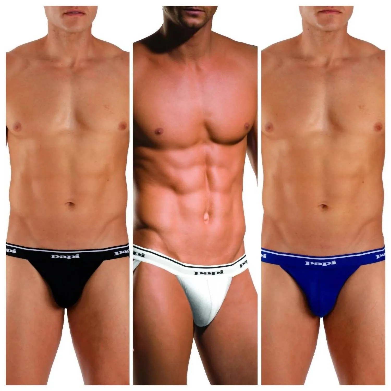Herren 3er Pack Baumwoll-Jockstrap in Schwarz/Weiß/Blau
