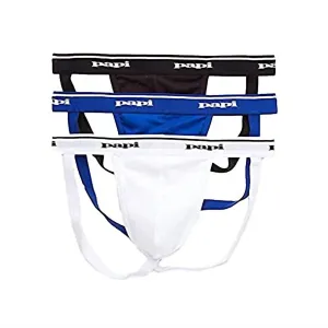 Herren 3er Pack Baumwoll-Jockstrap in Schwarz/Weiß/Blau