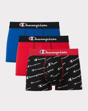 Herren 3er-Pack feuchtigkeitsableitende leichte Stretch-Unterhosen in Scharlachrot/Blau/Schwarz mit Schriftzug-Print