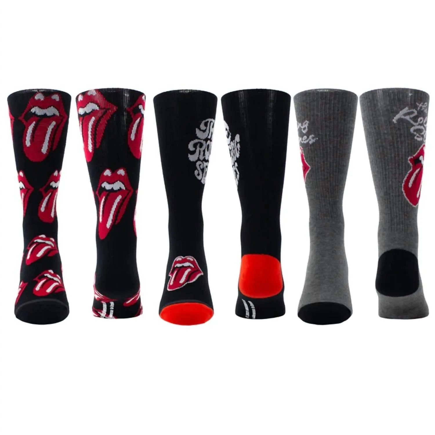 Herren 3 Paar The Rolling Stones Gemischte Crew-Socken in Schwarz/Schwarz/Grau