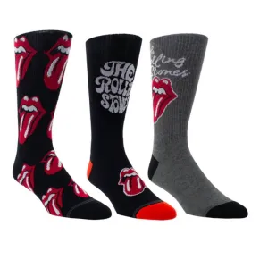 Herren 3 Paar The Rolling Stones Gemischte Crew-Socken in Schwarz/Schwarz/Grau