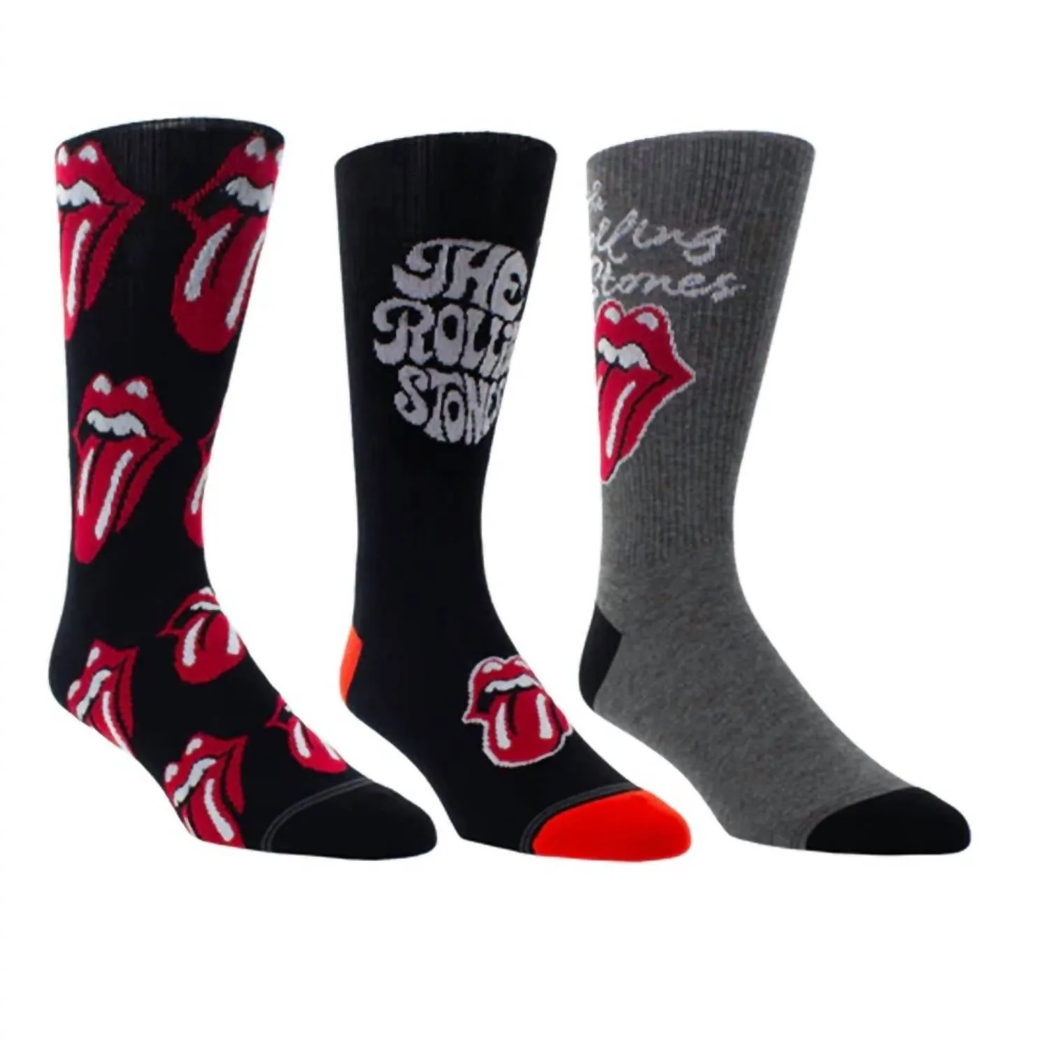 Herren 3 Paar The Rolling Stones Gemischte Crew-Socken in Schwarz/Schwarz/Grau