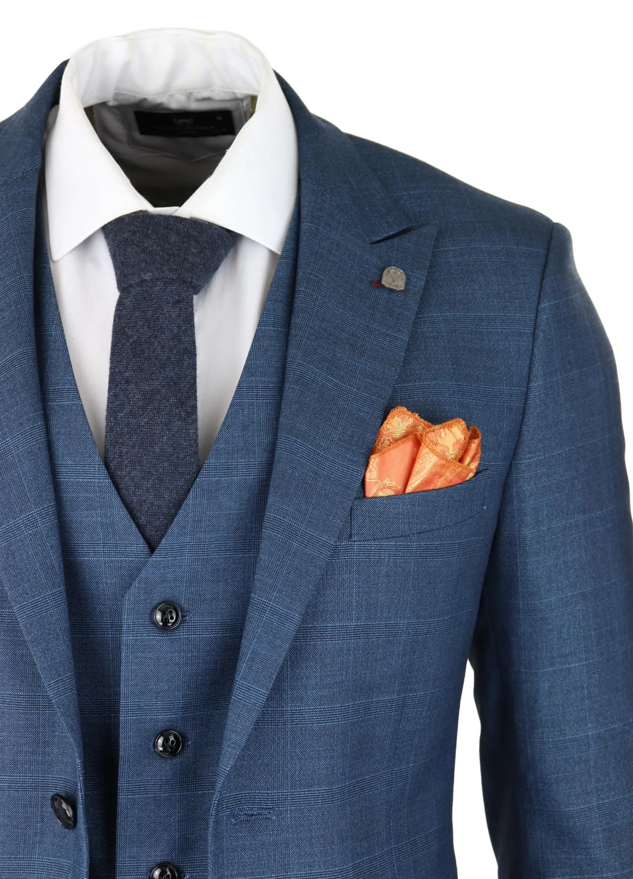 Herren 3-teiliger blauer Anzug Prince Of Wales Karo Klassisch Leicht Maßgeschneidert Modern