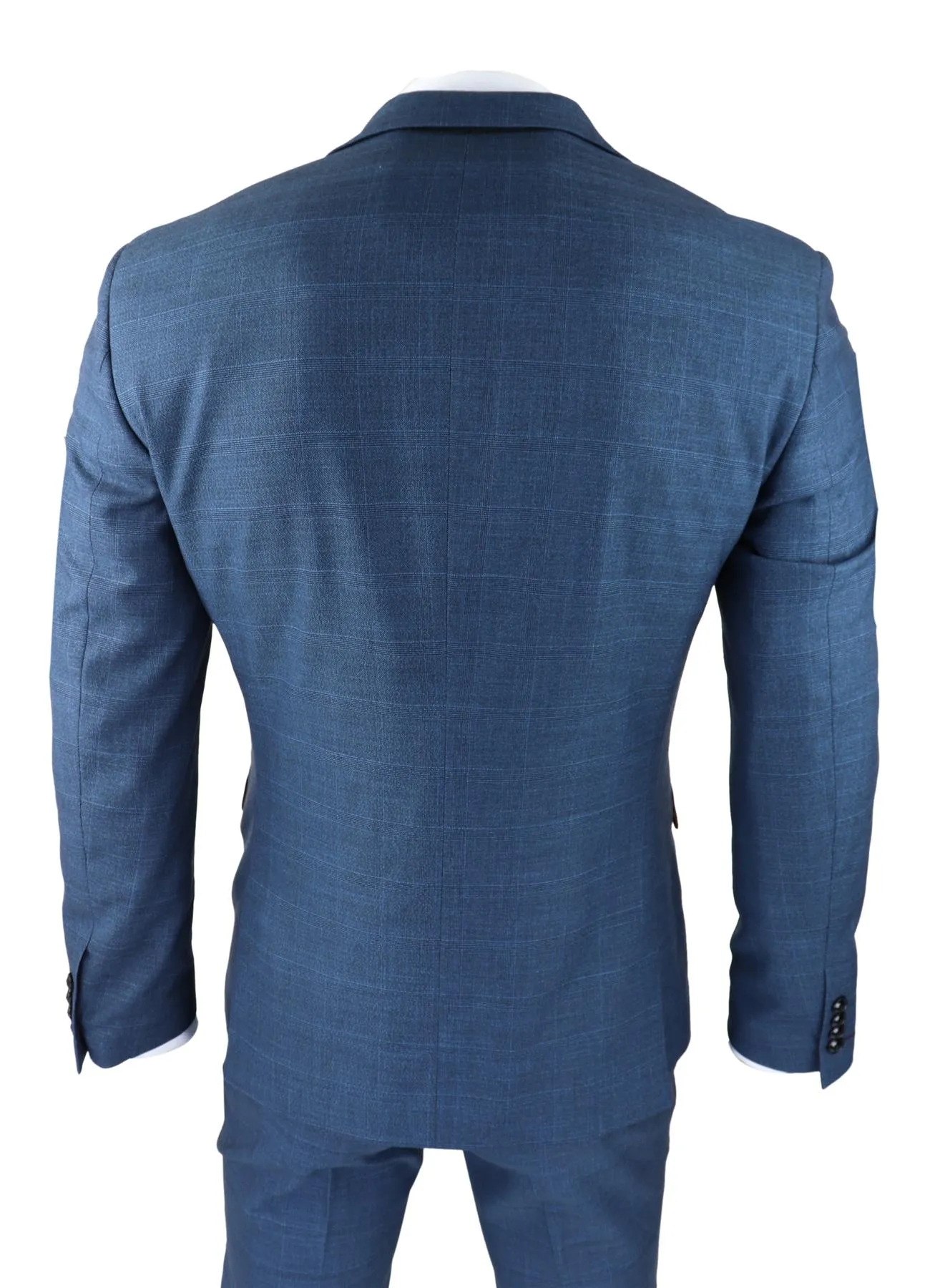 Herren 3-teiliger blauer Anzug Prince Of Wales Karo Klassisch Leicht Maßgeschneidert Modern