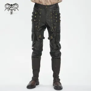 Herren-Gothic-Hose mit großen Taschen und bronzenen Nieten aus Kunstleder