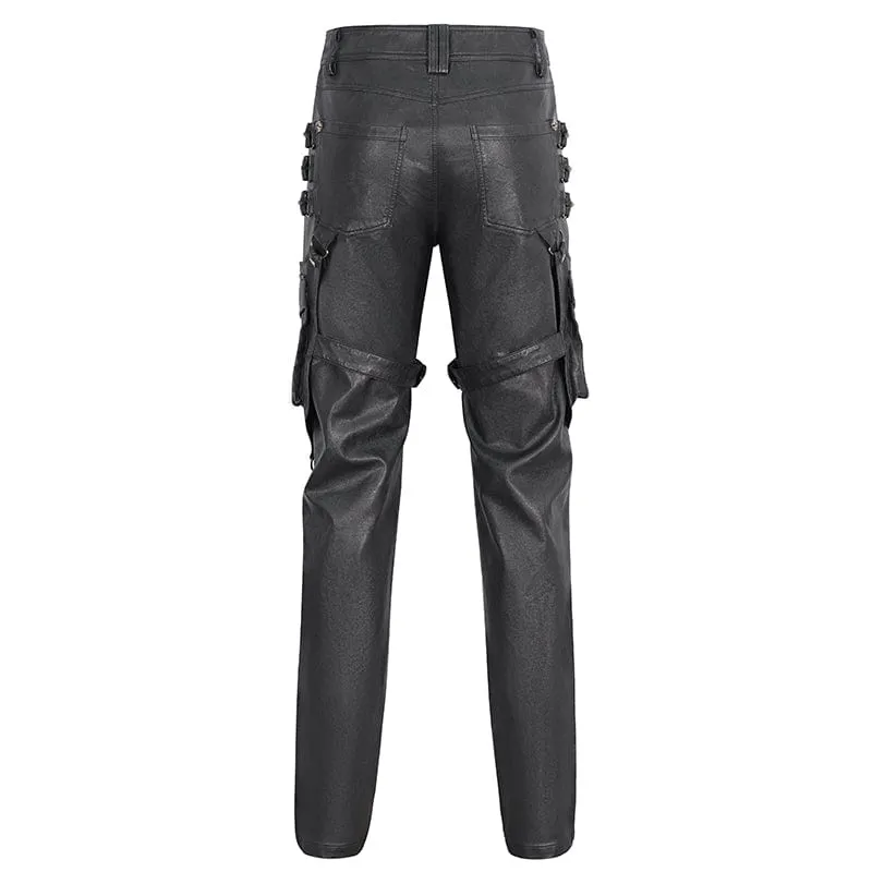 Herren-Gothic-Hose mit großen Taschen und bronzenen Nieten aus Kunstleder