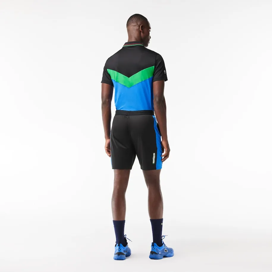Herren Lacoste Tennis x Daniil Medvedev Regular Fit Shorts Schwarz / Blau Patagonia Kleidung