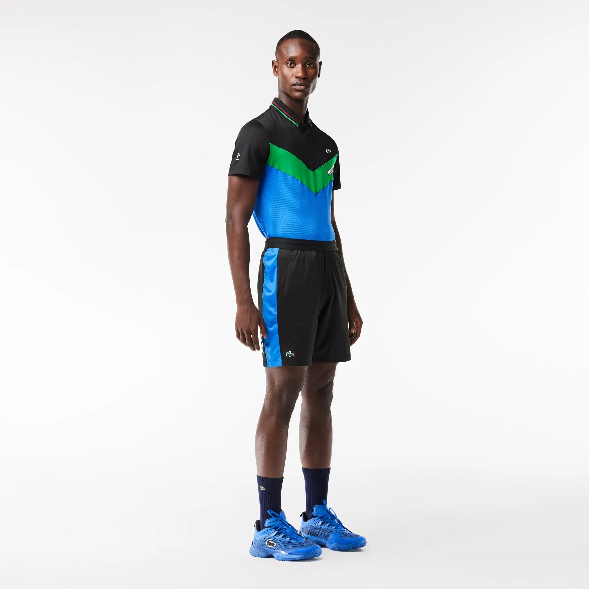 Herren Lacoste Tennis x Daniil Medvedev Regular Fit Shorts Schwarz / Blau Patagonia Kleidung