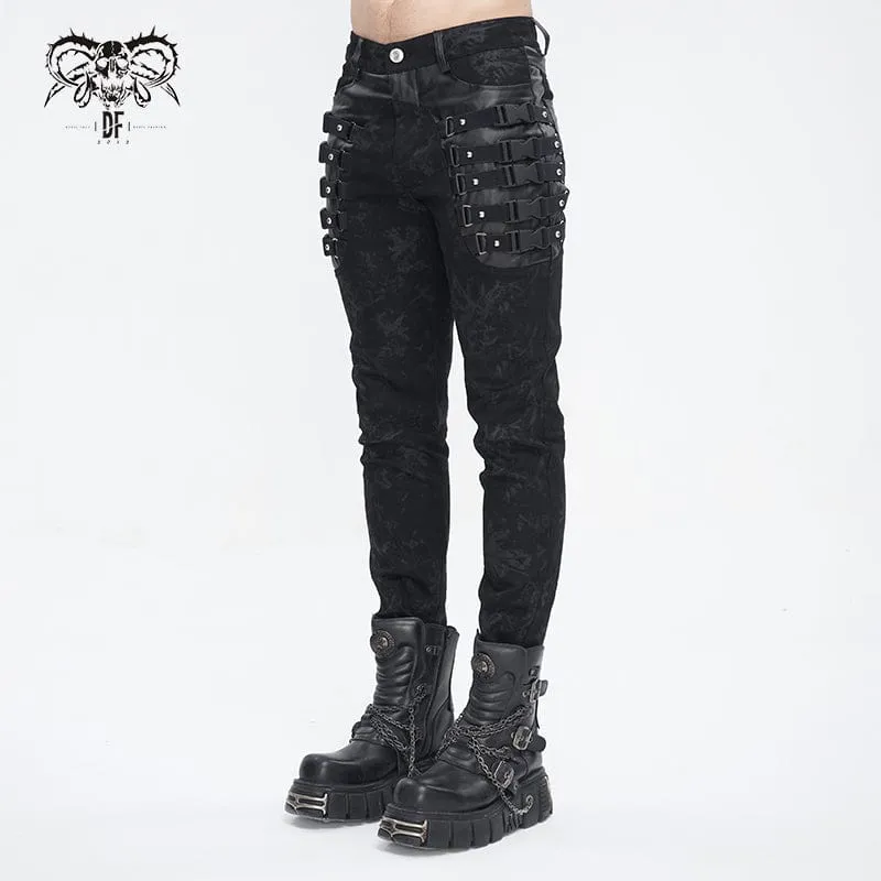 Herren-Punk-Hose mit Mehrfachverschlüssen und Used-Optik