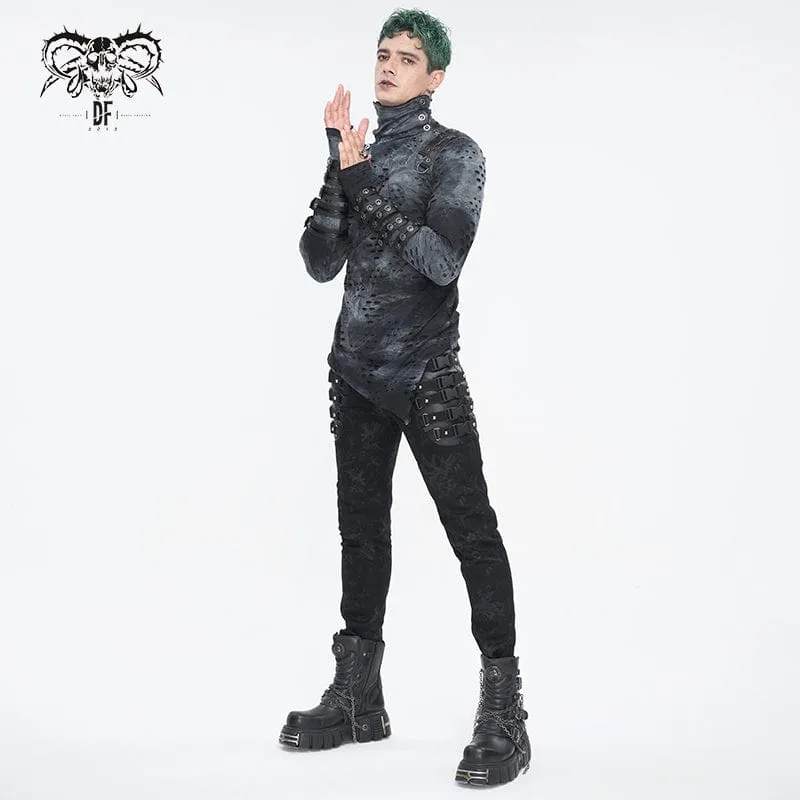 Herren-Punk-Hose mit Mehrfachverschlüssen und Used-Optik