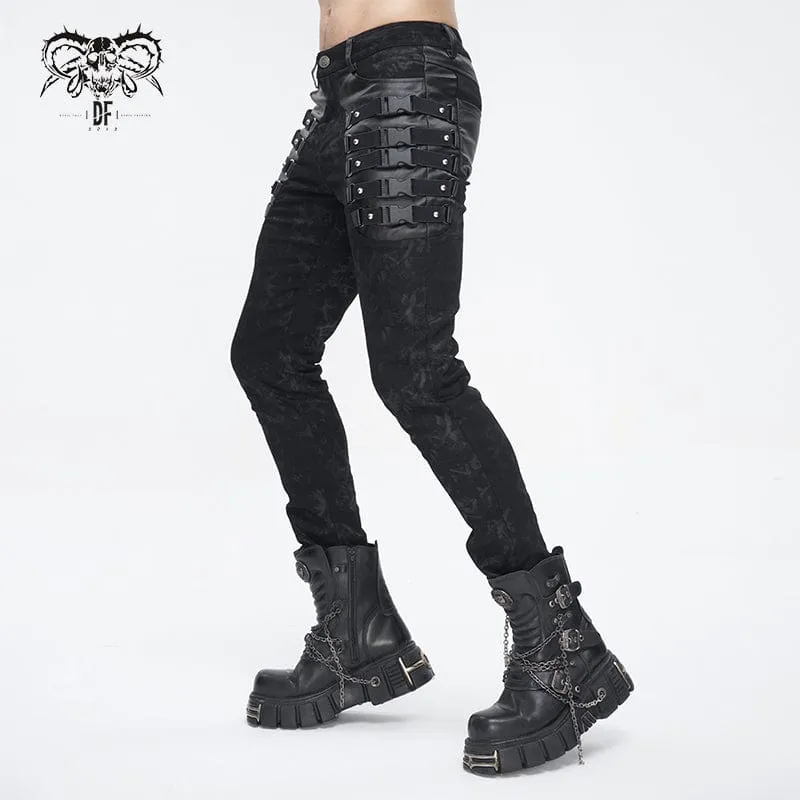 Herren-Punk-Hose mit Mehrfachverschlüssen und Used-Optik