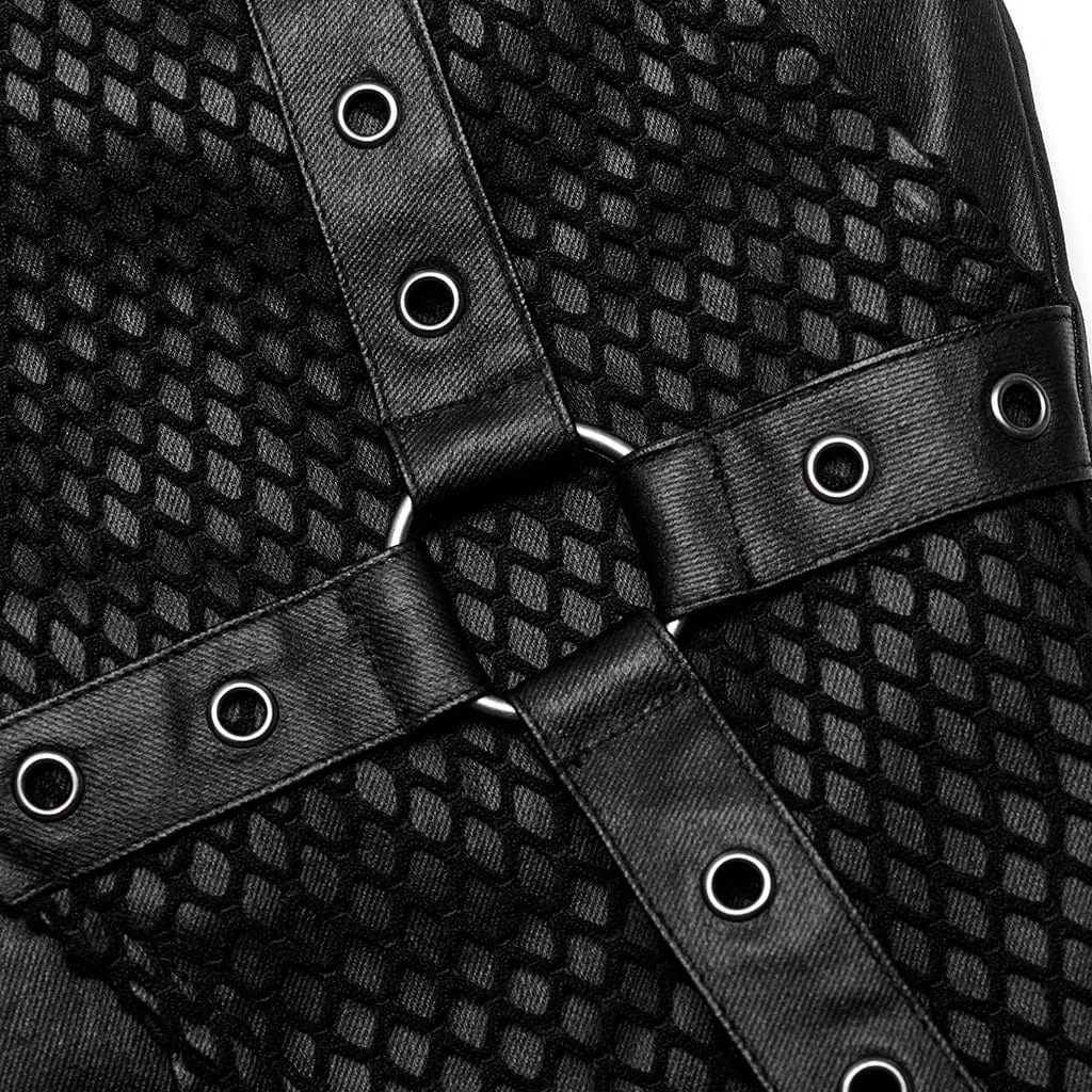 Herren Punk Rock Mesh-Splice Ösenriemen Kunstlederhose
