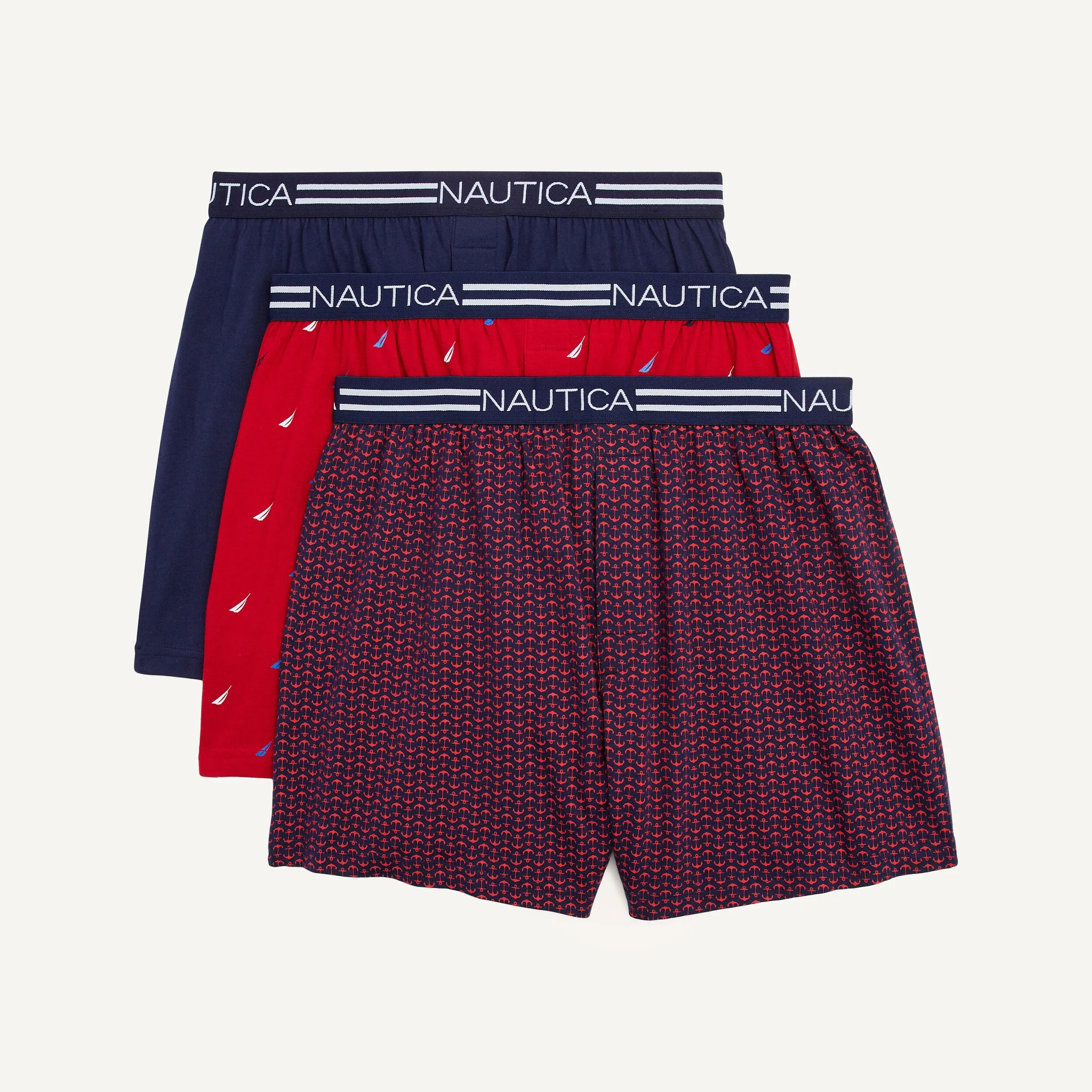 Nautica Herren Einfarbige Strick-Boxershorts, 3er-Pack