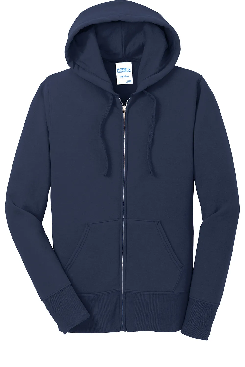 Port & Company Damen Core Pill Resistant Fleece Full Zip Kapuzenpullover Hoodie mit Taschen - Marineblau