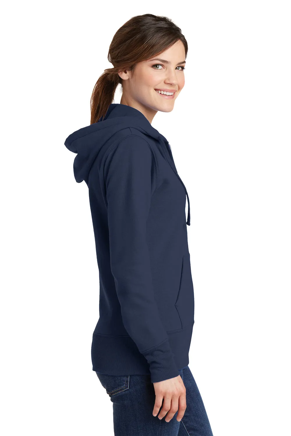 Port & Company Damen Core Pill Resistant Fleece Full Zip Kapuzenpullover Hoodie mit Taschen - Marineblau