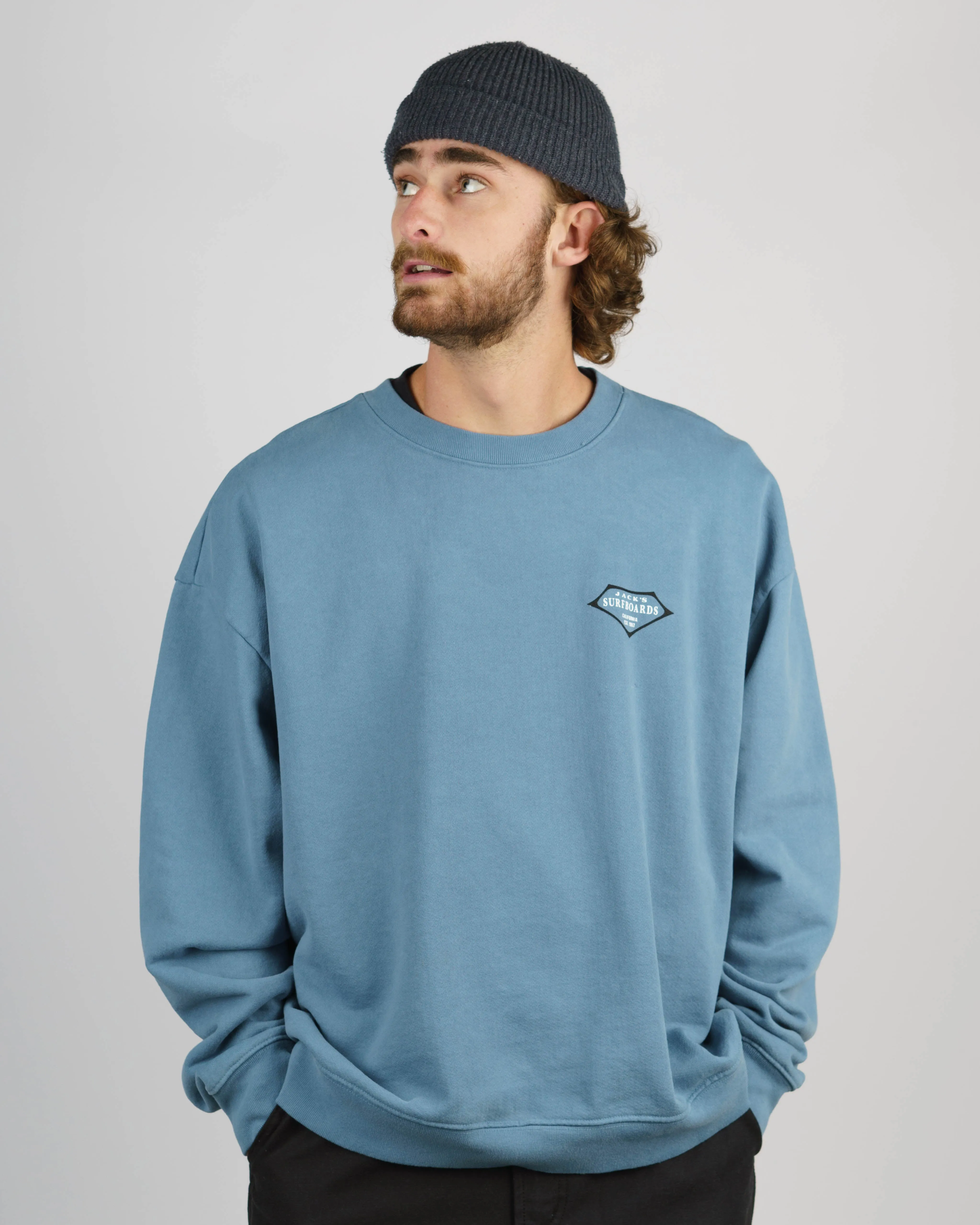 Retro Lam Schweres Crewneck - Blau