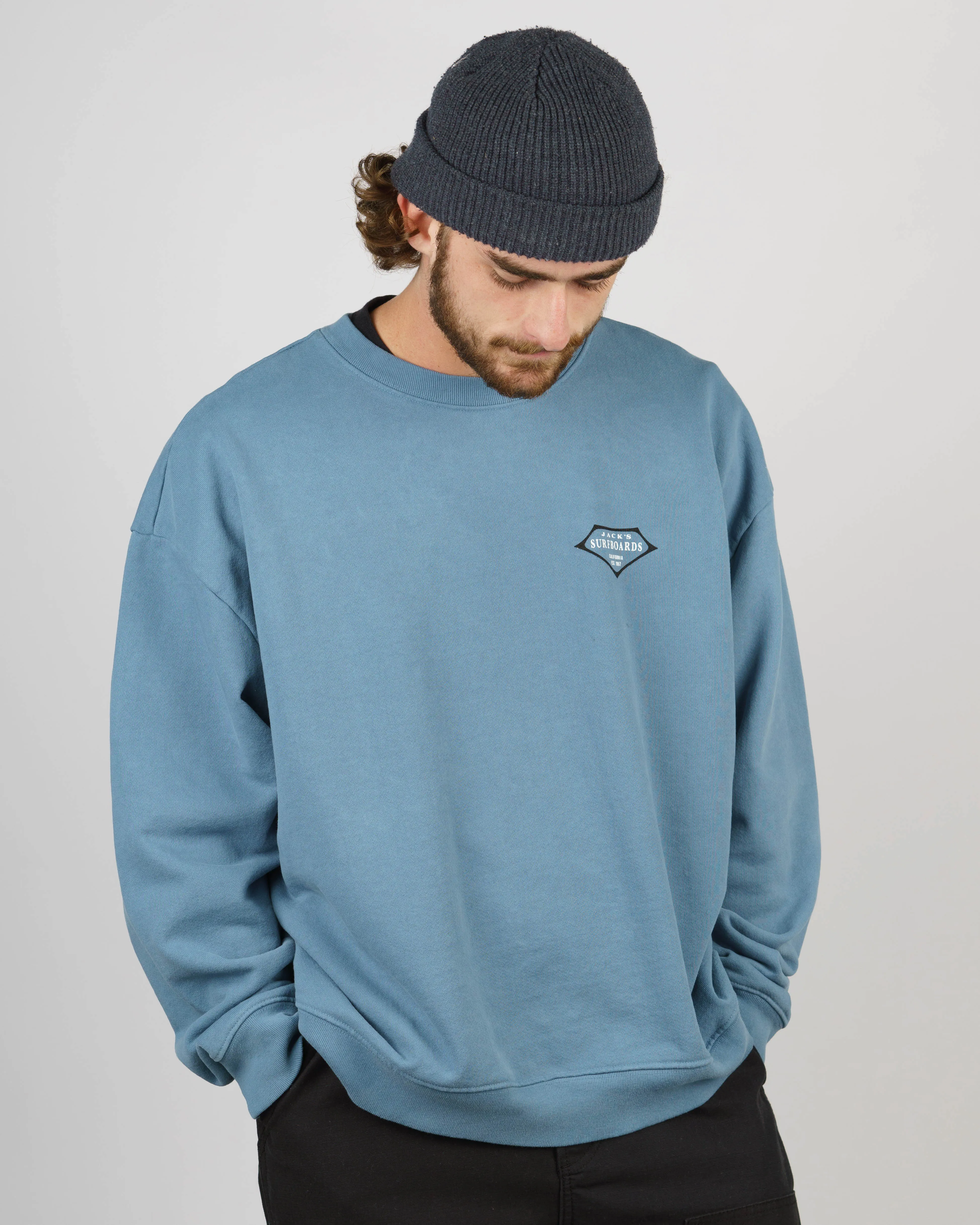 Retro Lam Schweres Crewneck - Blau