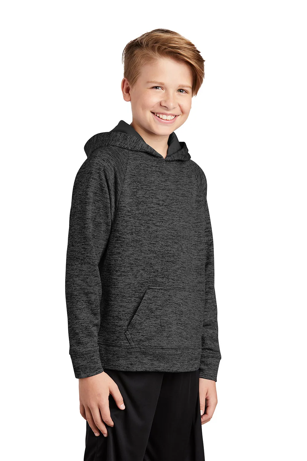 Sport-Tek Jugendliche Elektrische Heather Feuchtigkeitstransportierende Fleece Kapuzenpullover Hoodie mit Beuteltasche - Grau Schwarz Elektrisch