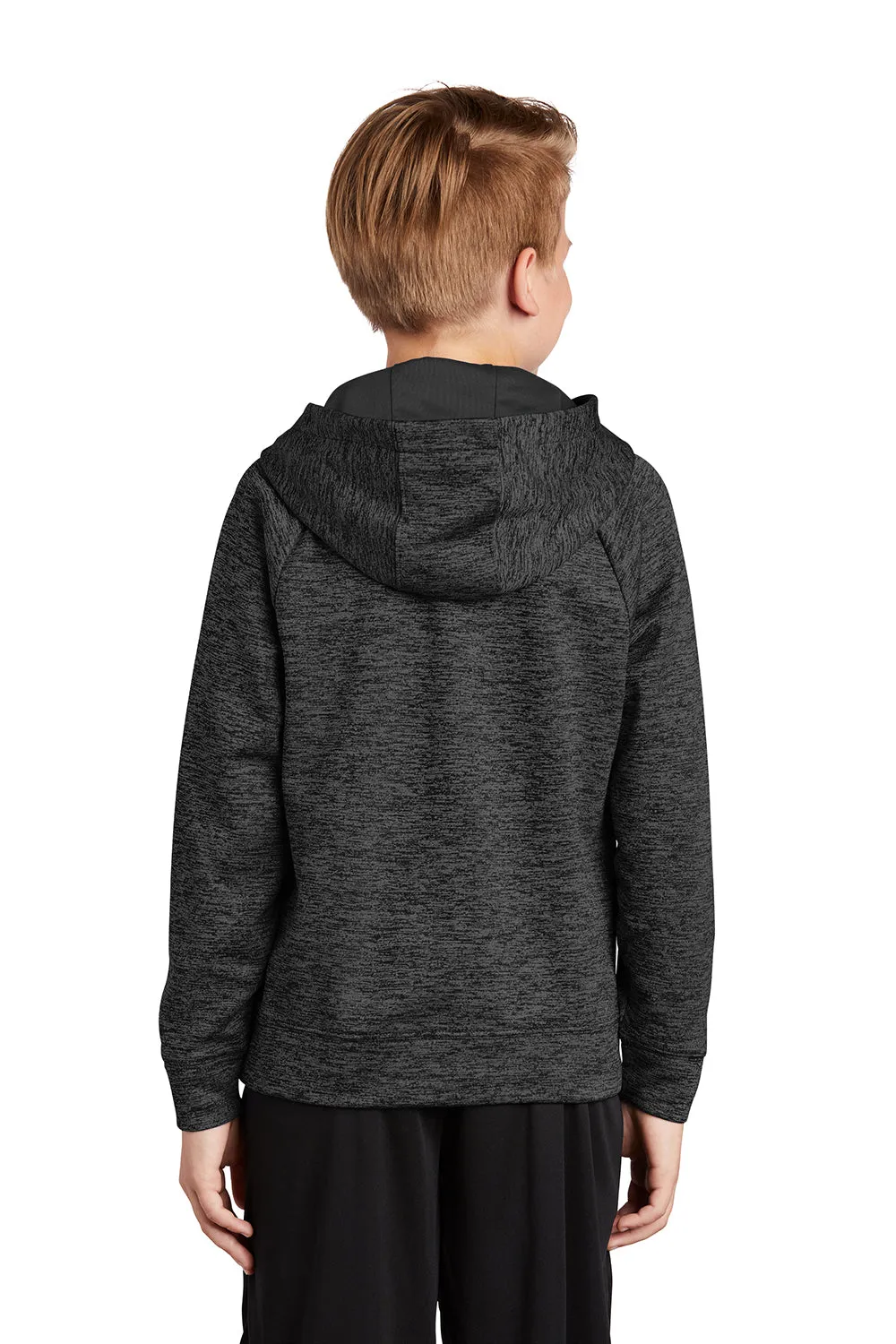 Sport-Tek Jugendliche Elektrische Heather Feuchtigkeitstransportierende Fleece Kapuzenpullover Hoodie mit Beuteltasche - Grau Schwarz Elektrisch
