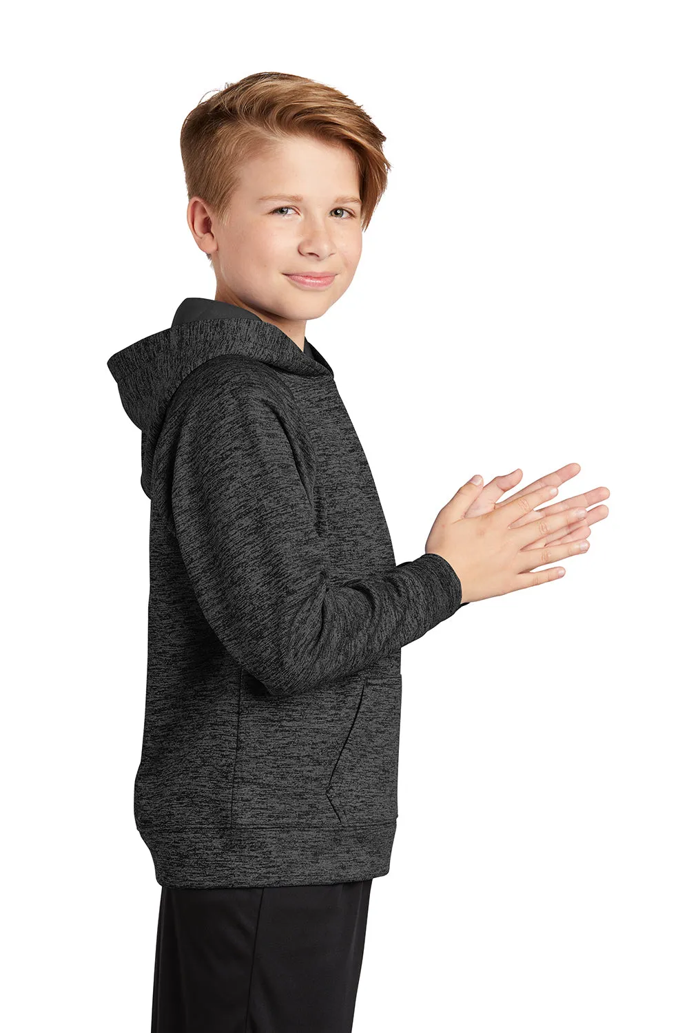 Sport-Tek Jugendliche Elektrische Heather Feuchtigkeitstransportierende Fleece Kapuzenpullover Hoodie mit Beuteltasche - Grau Schwarz Elektrisch